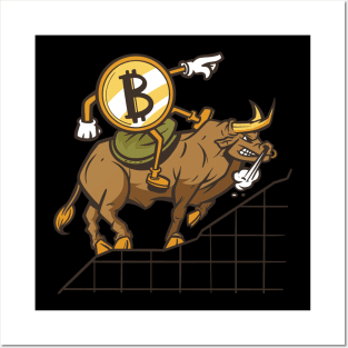 Funny Bitcoin Bull BTC Crypto Posters and Art